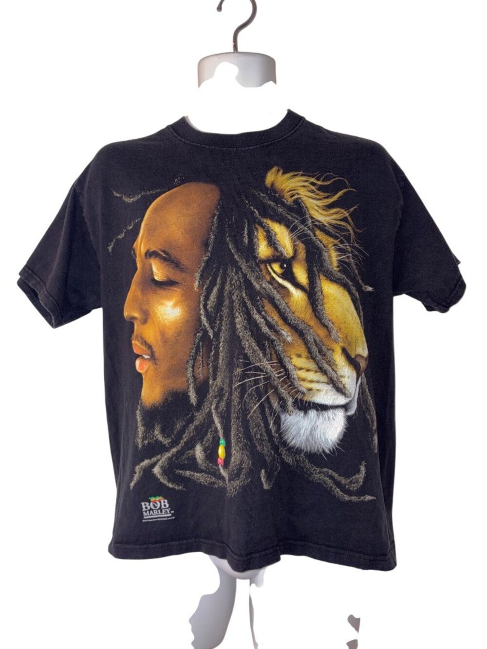 Bob Marley Lion Face Zion Rootswear T-Shirt Size M 100% Cotton Black Graphic Tee